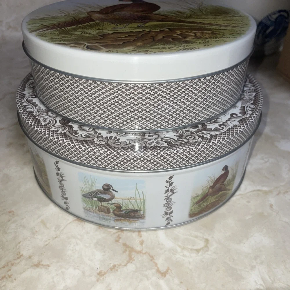Metal Decorative Pair Of‎ Tins Brown Green Tan Quail Nature Outdoors Bird